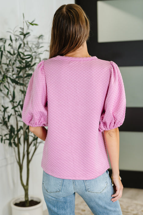 Textured Balloon Sleeve Blouse in Pink