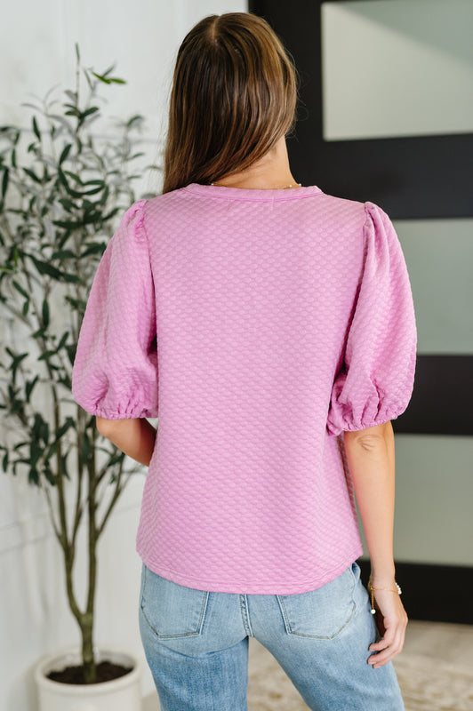Textured Balloon Sleeve Blouse in Pink