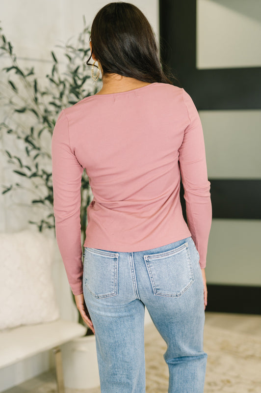 The Girls are Back in Town Long Sleeve Top in Rose