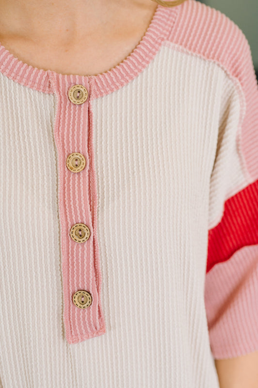 This I Know Henley Contrast Top