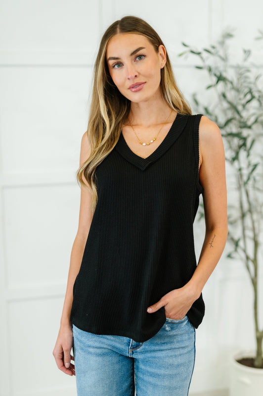 Thread Lightly Ribbed Knit Tank in Black