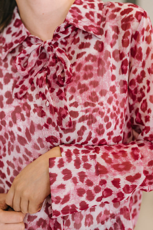 Totally Not Dramatic Leopard Print Button Down in Hot Pink