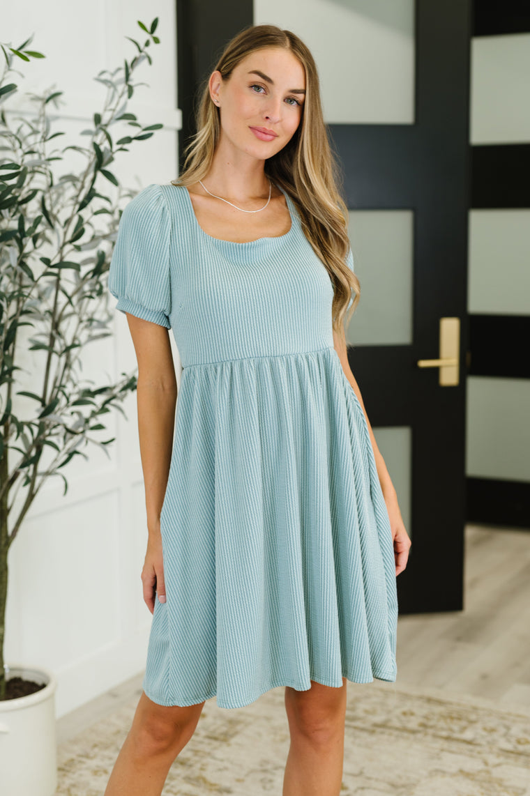 Twirlin’ Dirty Cable Ribbed Knit Dress in Sage Green