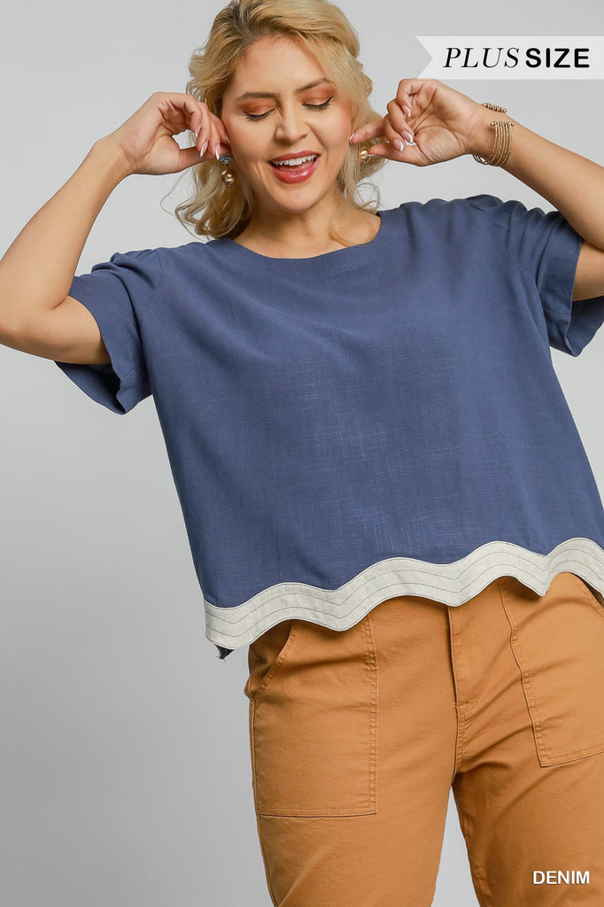 Linen Scalloped Top - Denim