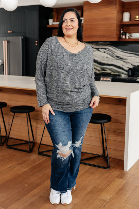 Warm Thoughts Ribbed Top in Charcoal