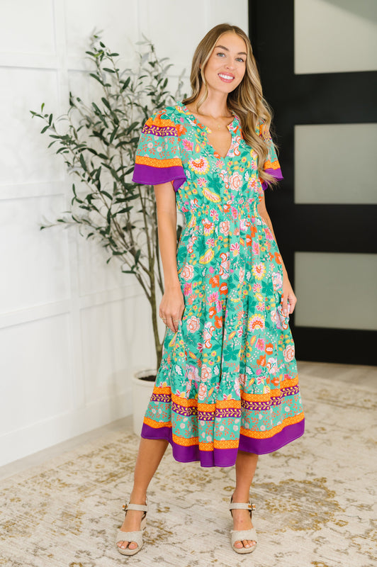 Wildflower Wish Gathered Tier Dress in Mint
