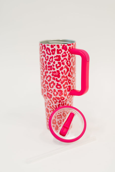 Yes, Girl, Yes Leopard Print Tumbler in Hot Pink