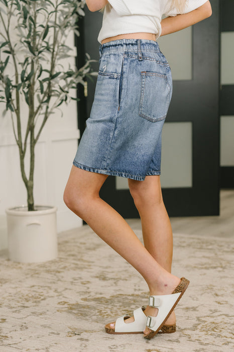 Zenim Printed High Waisted Shorts in Classic Denim