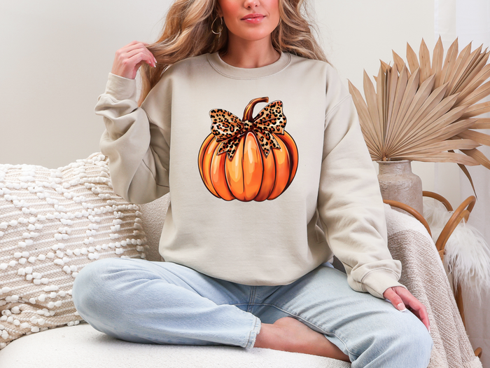Pumpkin Leopard Bow Sweatshirt