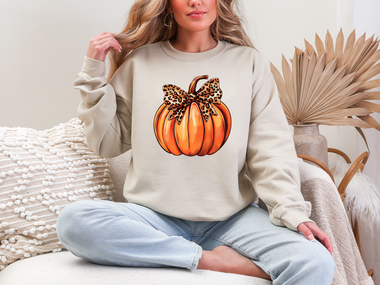 Pumpkin Leopard Bow Sweatshirt