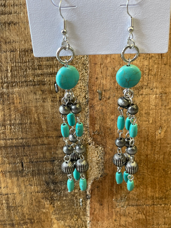 Earring l  West & Co. 4.5" Turquoise, Faux Navajo Pearl & Melon Beaded Tassel Earrings