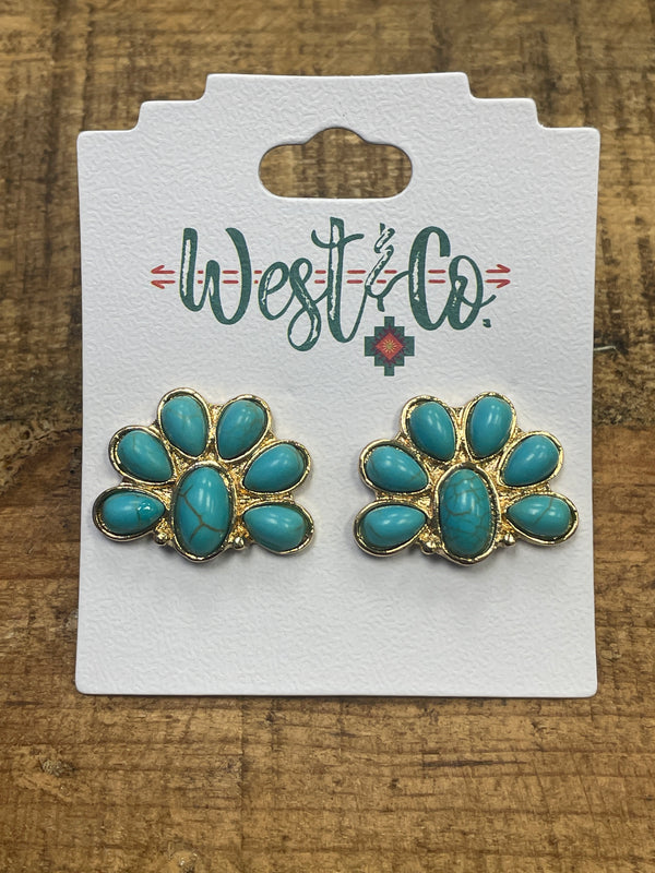 Earring l  West & Co. Half Flower Turquoise Gold Post Earring