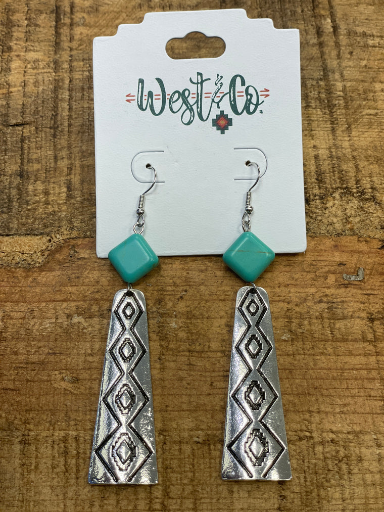 Earring l  West & Co. Silver Stamped Fishhook with Turquoise