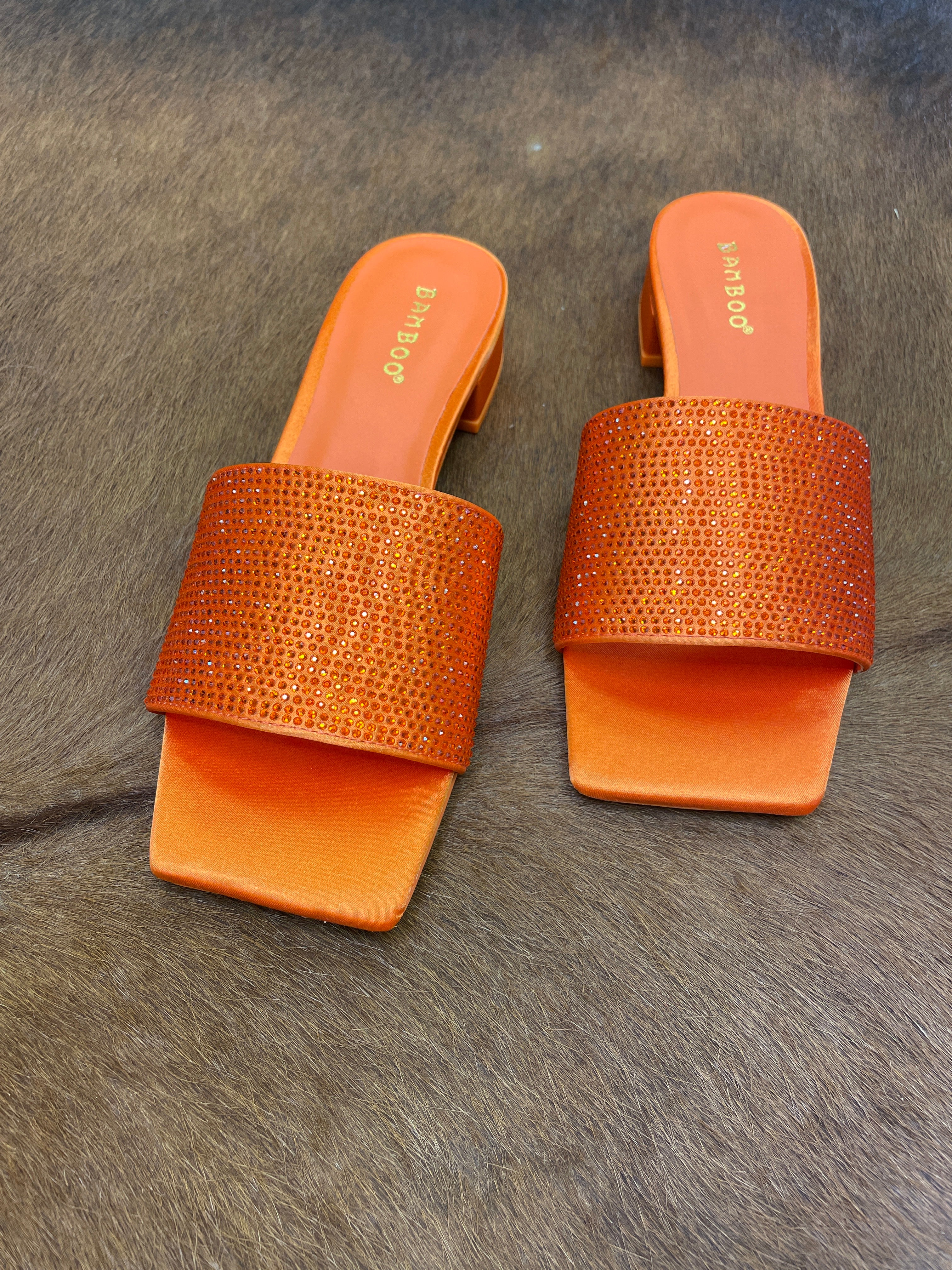 Bamboo l Square Toe Orange Slide Sandals