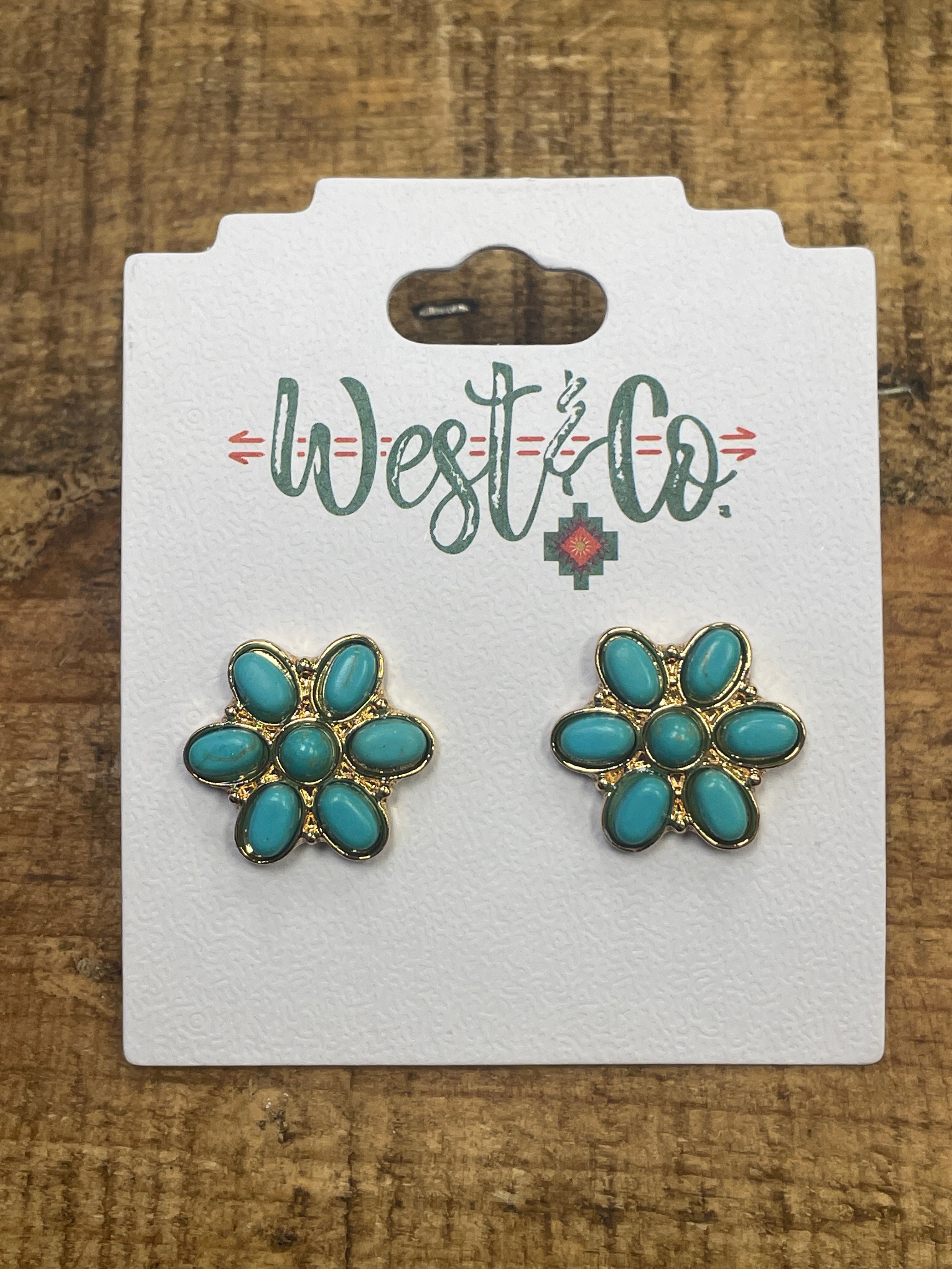 Earring l  West & Co. 0.75 Turquoise Gold Flower Stud Earring